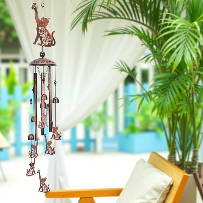 Cat Gift Wind Chimes for Outside, Pet Metal Windchimes Cat Lover Gift for Women Men, Sympathy Memorial Gifts for Garden Decor Outdoor Memorial Housewarming Birthday Festival Gifts Front Yard Decor