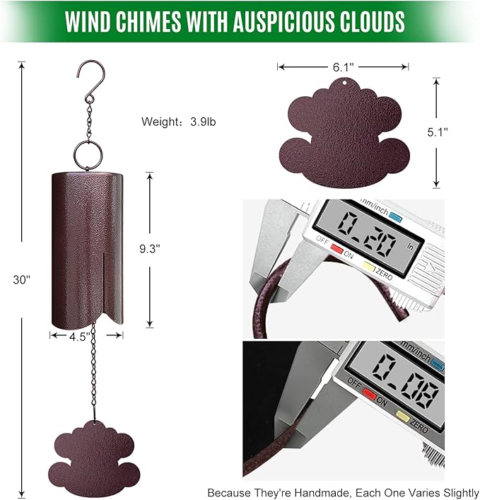 Feng Shui Wind Chimes with Auspicious Clouds,30 inch Copper Vein Wind Chimes for Outside Deep Tone,Deep Resonance Serenity Bell,Sympathy Gifts.