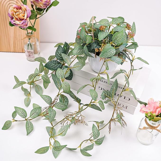 2pcs Fake Hanging Plant with Pot Small Artificial Hanging Potted Plants Indoor Decor Faux Greenery Hanging Vines Wall Decor for Bedroom Shelf Outdoor Garden Decoration