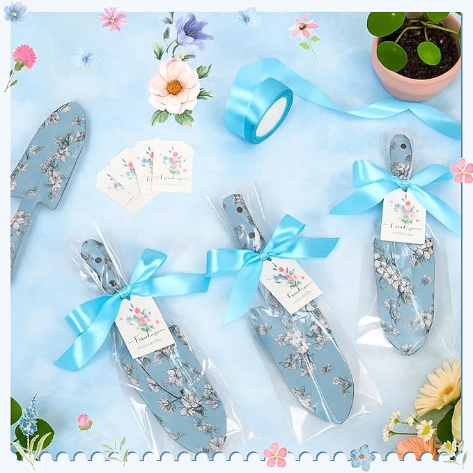 Capoda 12 Sets Floral Garden Shovels Bulk Gardening Gift for Women Thanksgiving Garden Tools Floral Hand Heavy Duty Trowels Thank You Cards with Bags for Christmas Mom Birthday Teacher(Blue,Bright)