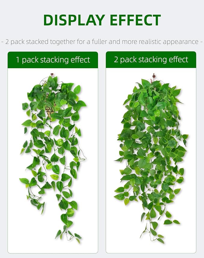 2 Pack Artificial Hanging Ivy Plants (3.6ft) - Fake Vine Greenery for Indoor/Outdoor Decor, Wedding & Photography - No Basket Included
