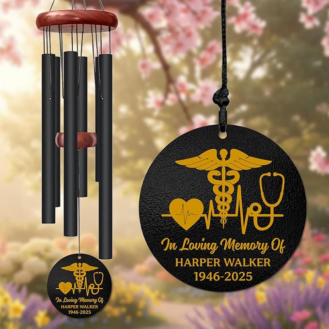 Personalized Medical Memorial Wind Chime – “in Loving Memory” Custom Engraved Name & Years – Doctor Nurse Sympathy Gift – Windchime for Healthcare Workers – Healing Tribute for Loss of Loved One