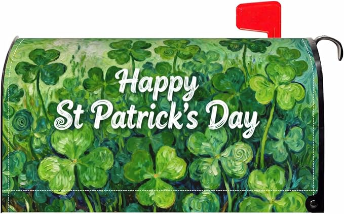 St. Patrick's Day Large Mailbox Covers Magnetic Oversized Green Shamrock Lucky Clover Saint Patricks Holiday Spring Outdoor Decorative Letter Box Cases for Home Garden Outside Decor, 25.5x21 Inch