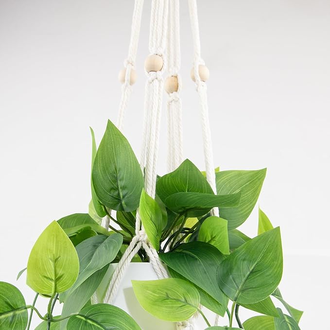 LOYWREE 2 Pack Artificial Hanging Plant Kit with Pot and Hanger - 39" Long Fake Pothos Vines - Hanging Potted Faux Plant Indoor for Wall Ceiling Bedroom Bathroom Living Room Home Decor (White Pot)