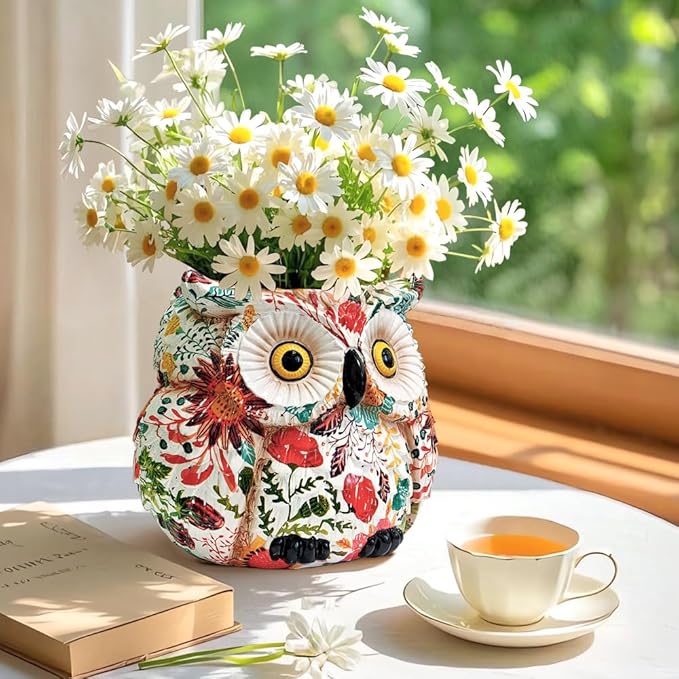 Owl Planter, Owl Succulent Pots, Funny Plant Pots Indoor/Outdoor, Decorative Garden Flower Pot, Cute Small Planters for office Home Decor, Unique Statue Figurine Gifts for Women Mother Teacher Red