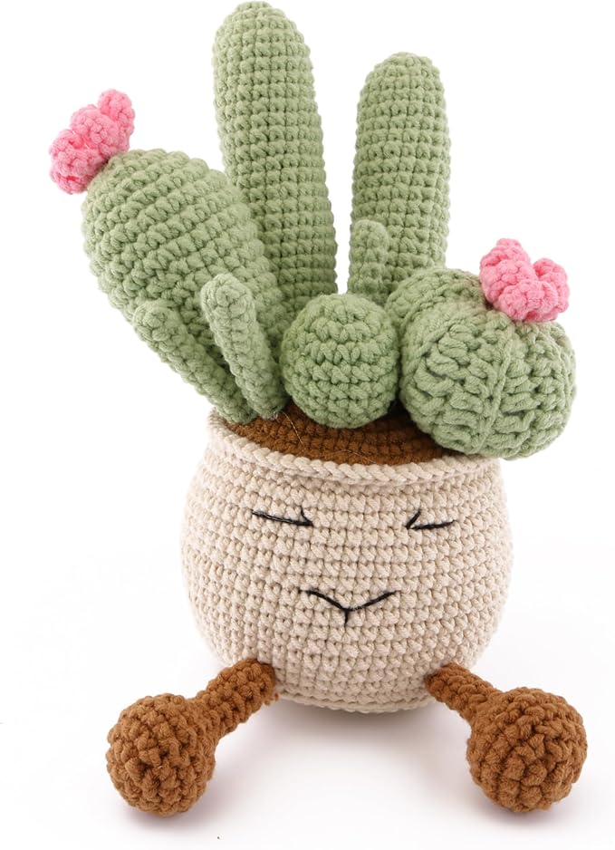 Crocheted Cactus Plants, Hand-Knitted Cactus Decoration Positive Emotional Encouragement Gifts, Creative Plant Decorations Gifts Classroom Office Desktop Decoration (Pink)
