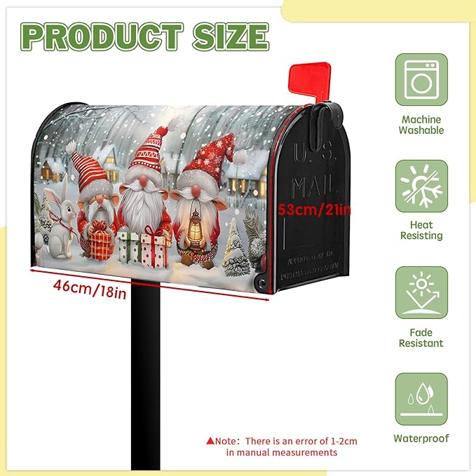 Christma Mailbox Cover Winter Santa Claus Mailbox Covers Magnetic Cute Gnomes Post Letter Box Cover Standard Size 21x18 inch for Garden Outdoor Colorful Gifts