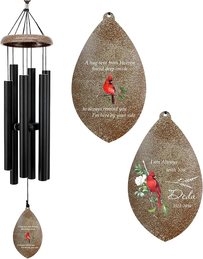 ASTARIN Custom Cardinal Memorial Wind Chimes, 35" Sympathy Gifts Wind Chime for Loss of Mom Dad Sister Son, Personalized Name Date Bereavement Condolence Gift for Outside Outdoor