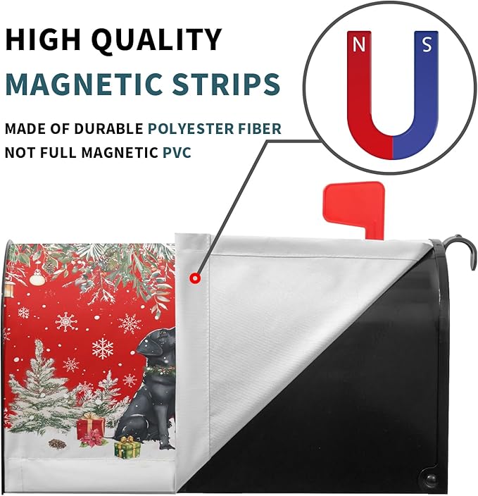 Christmas Dog Mailbox Cover with Magnetic 25.5x21 Inch Xmas Puppy Trees Winter Snowflakes Waterproof Mailbox Wrap Letter Post Cover Large Size for Garden Yard Outdoor New Year Decor