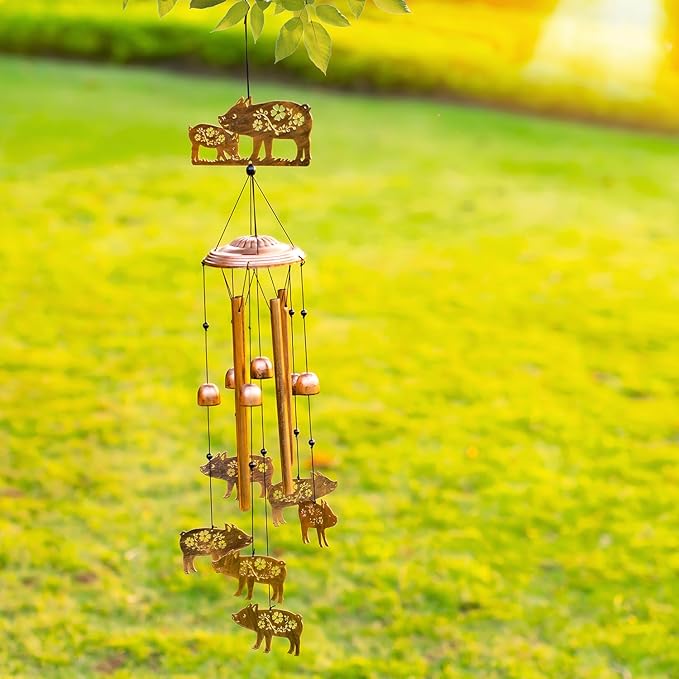 Pig Wind Chimes Outdoor Pig Gifts for Women Men Mom Dad Best Birthday Unique Gardening Gifts Metal WindChimes for Outside/Indoors, Lawn, Patio, Home, Yard Decor, Garden Decorations