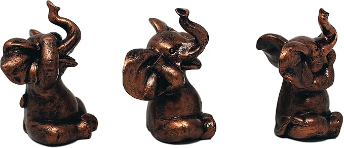 Nature's Mark 3 Baby Elephants See No Evil Hear No Evil Resin Statue Figurine Home Decorative Accent Decor