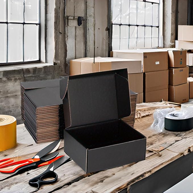 Small Shipping Boxes 9x6x4 Inch (25 Pack) - Sturdy Black Corrugated Cardboard Boxes for Small Business, Ecommerce, Mailing & Packaging | Recyclable Gift & Storage Boxes