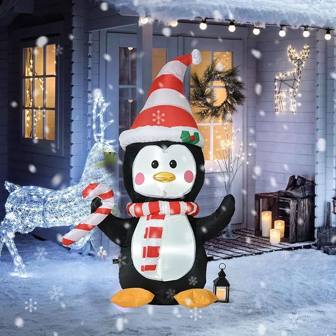 DearHouse 4 FT Inflatable Christma Penguin,Led Lights Xmas Holiday Blow Up Family Party Decoration Yard Lawn Favors Indoor Outdoor Inflatables
