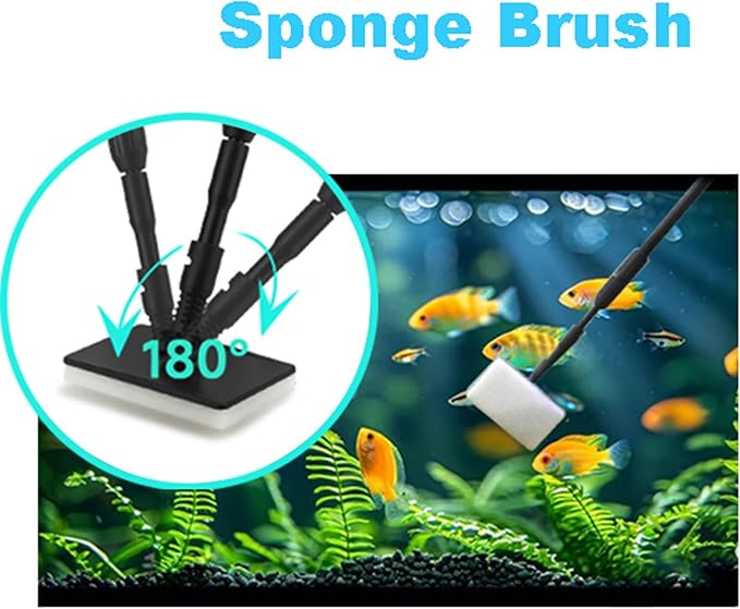 Carefree Fish 6IN1 Aquarium Cleaning Tools Long Handle Adjustable Length 20~36Inches Fish Tank Cleaner Kit Algae Scraper Scrubber Brushes Set