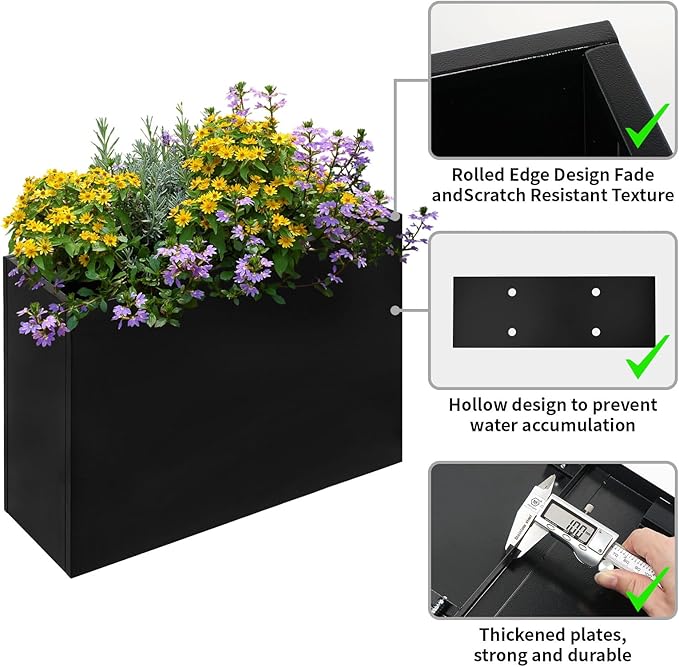 Rectangle Planter-38 L x 12" W x 30" H Tall Black Metal Large Planter Boxes Outdoor Pots,Flowers Pot Garden Porch Patio Privacy