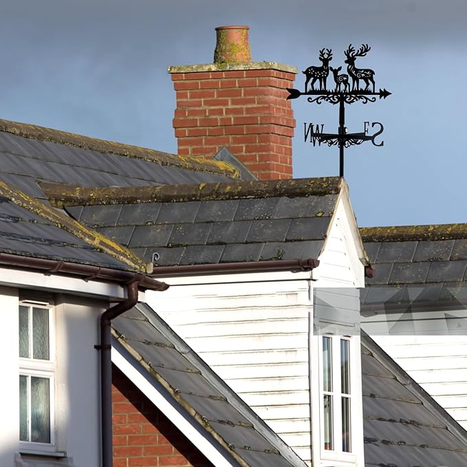 Deer Family Weathervane Metal Wind Vane Arrow Weathercock Garden Decoration Wind Direction Indicator Stake Roof Mount Ornament for Farmhouse Yard Outdoor