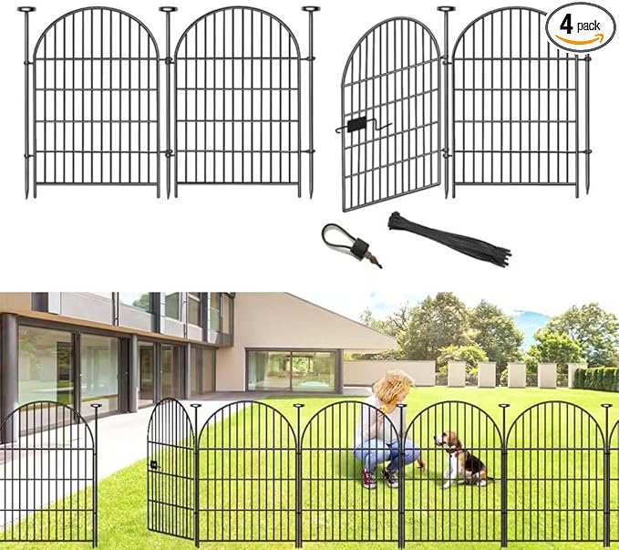 ADAVIN Tall Garden Fence with Gate, 4 Panels 36in(H) Dog Fences Outdoor for Yard, Rustproof Metal Wire Temporary Dog Fence for Patio, No Dig Garden Fencing, Arched Flower Bed Edging, Total 8.8Ft