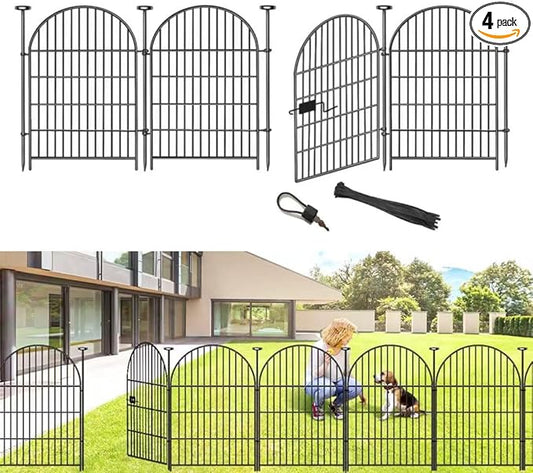 ADAVIN Tall Garden Fence with Gate, 4 Panels 36in(H) Dog Fences Outdoor for Yard, Rustproof Metal Wire Temporary Dog Fence for Patio, No Dig Garden Fencing, Arched Flower Bed Edging, Total 8.8Ft