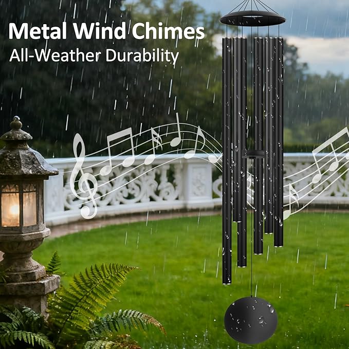 54" Large Wind Chimes for Outside Deep Tone - Gift Box Packaged, Soothing Windchimes Outdoors with 6 Thickened Aluminum Tubes for Garden Decor, Gifts for Parents, Friends and Loved Ones (Black)