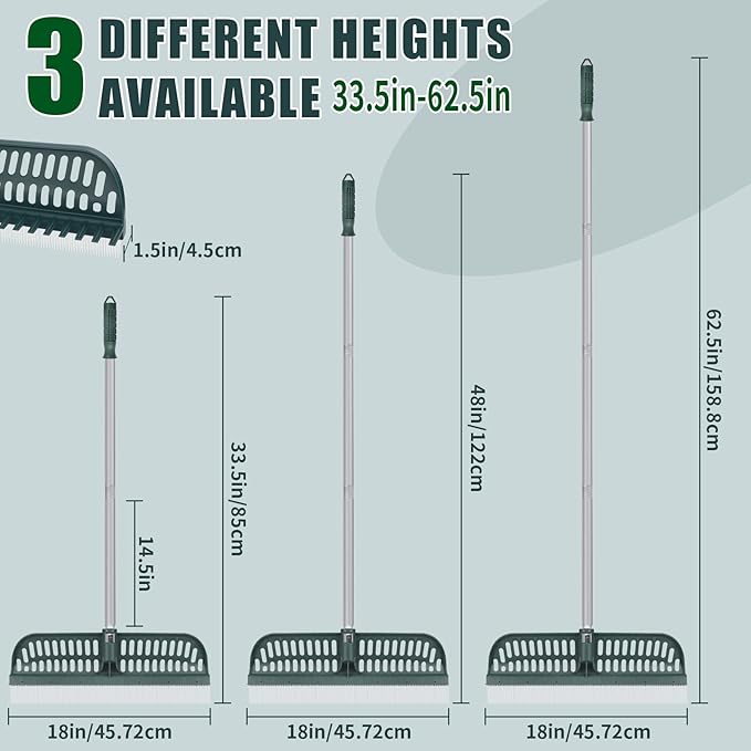 Artificial Turf Rake with 18in Double-Sided Heads, 32-61 Inch Turf Brush Grass Rake for Artificial Grass, Turf Grass Broom for Garden Lawn Artificial Turf Leaves Pet Hairs