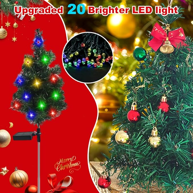 Solar Christmas Tree Lights Holiday Decorations, Outdoor Christmas Tree Waterproof Solar Xmas Garden Stake Lights, Prelit Xmas Trees for Outside Holiday Display Yard (Light, 1 Pc)