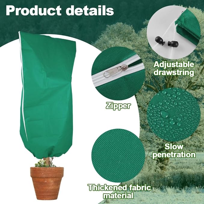 Plant Covers Freeze Protection, 47.2''×70.8'' Winter Cold Weather Frost Blankets Shrub Jacket with Drawstring & Zipper Reusable Frost Protection Cloth for Outdoor Plants Fruit Tree Potted (2 Pack)