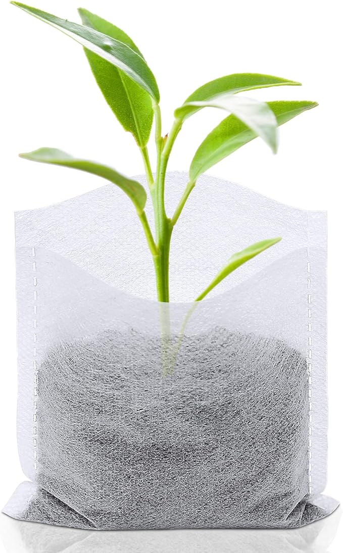 Augshy 200Pcs Nursery Growing Bags, Non-Woven Fabric Seedling Pots for Planting Seed Starting Pots Pouches for Vegetable Flower Fruit Saplings Tree (4.2" x 4.2")