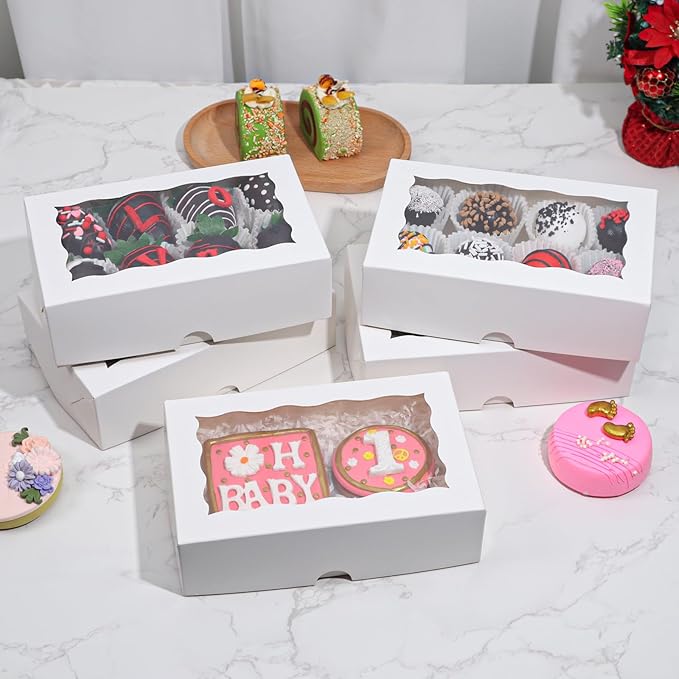 25pcs 7x4.3x2 Inches White Chocolate Covered Strawberries Cookies Cakesickle Chocolate Truffle Treat Cake Pop Bakery Boxes for Christmas Valentine's