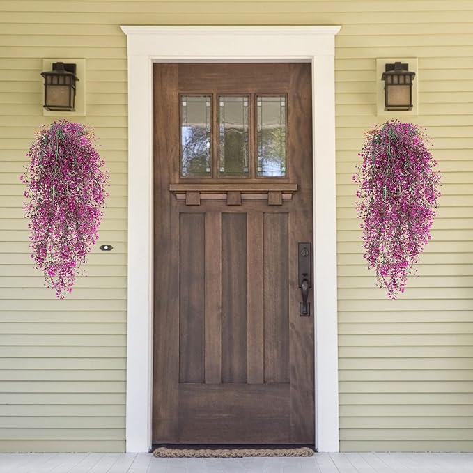 RECUTMS Artificial Hanging Plants Fake Hanging Vines Boston Fern Greenery Hanging Wall Plants for Home Room Garden Wedding Outside Decoration (Fuchsia 4P)