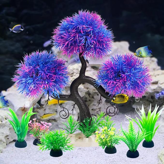 Fish Tank Aquarium Decorations Artificial Plastic Plants Bonsai Tree & Grass Goldfish Betta Hides Accessories