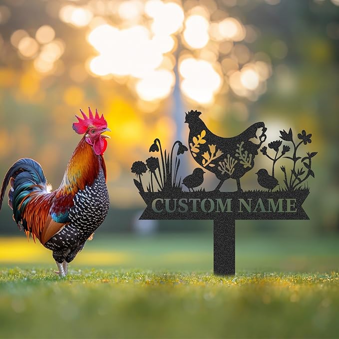 Personalized Metal Chicken Coop Sign, Custom Name Chicken Coop Signs for Outside, Decorative Garden Stakes, Metal Yard Art, Backyard Farmhouse Decor, Chicken Gifts for Women Man Color11