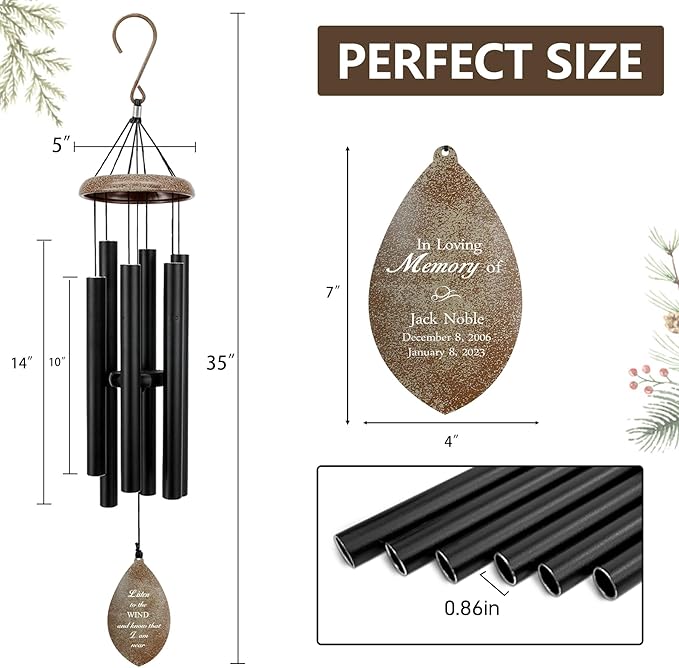 ASTARIN 36“ Personalized red Copper Memorial Wind Chimes for Outside, Metal Sympathy Gifts for Loss of Mother Father Loved One, Bereavement Wind Chime in Memory Gift
