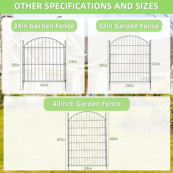 Decorative Garden Fence 40in (H) x24ft (L), 10 Pack No Dig Fence Animal Barrier for Dog with Lock, Arched Flower Bed Edging, Wire Border Panel Fencing for Yard Patio Outdoor Decor