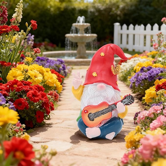 Hippie Garden Gnome Decor Statue,Funny Garden Gnomes with Peace Sign Decor Outdoor ，for House,Lawn,Patio and Porch, Gifts Hippie for Friend,Family