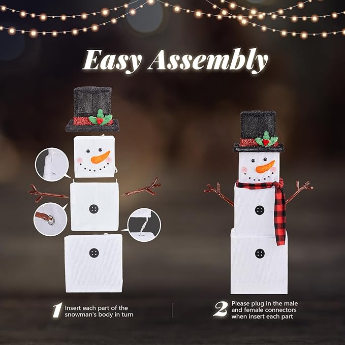 VINGLI 3FT Lighted Snowman Christmas Yard Decorations, Prelit Square Gift Box Snowman with 75 Warm White LED Lights & Stakes, Indoor Outdoor Xmas Lawn Garden Front Porch Patio Holiday Decor Display