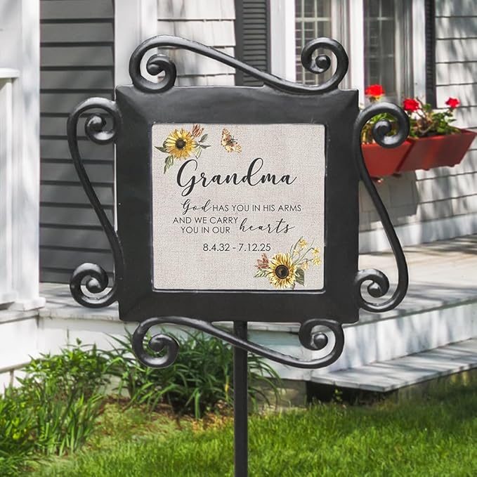 Personalized Grandma Memorial Garden Stake with Sunflowers and Butterfly