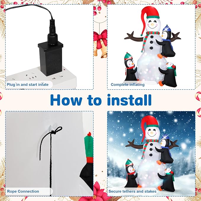 7FT Christmas Inflatable Snowman, IP65 Lighted Blow Up Snowman with LED Lights, Automatic Inflation Yard Decorations for Lawn Garden Holiday Decor