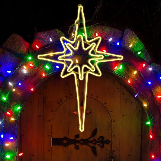 GLOWNOVA【Large 25"x16.5" 】 Large Star of Bethlehem Outdoor Lights, 408 LED Outdoor Christmas Decorations Star Light, LED Lights for Christmas Nativity Scene Outdoor Yard Porch, Warm White, CH7133