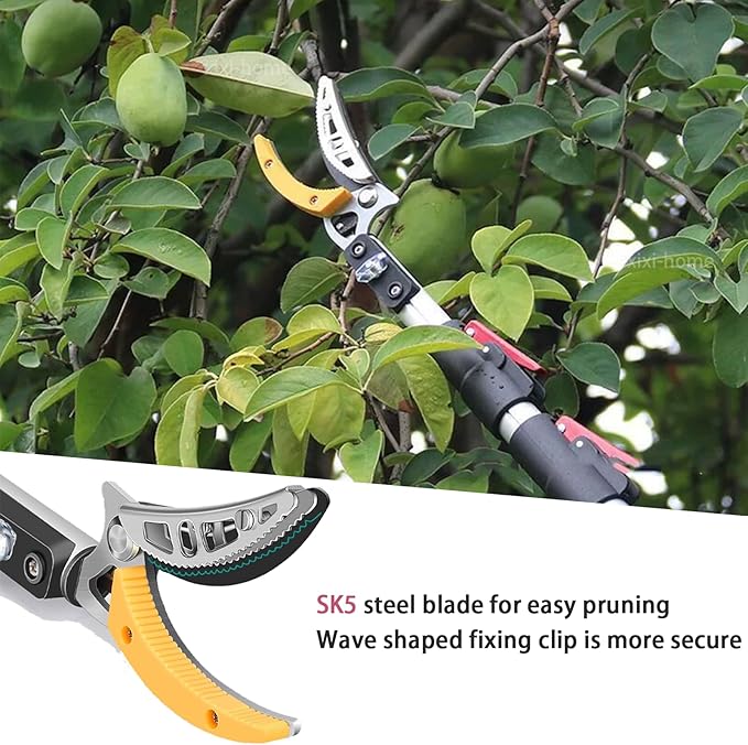 xixi-home Cut and Hold Pruners 4.2-7.2 Ft Long Reach Pole Saw Pruning Shears and Hold Bypass Pruner Extendable Tree Trimmer with Dedicated Serrations Telescoping Fruit Picker