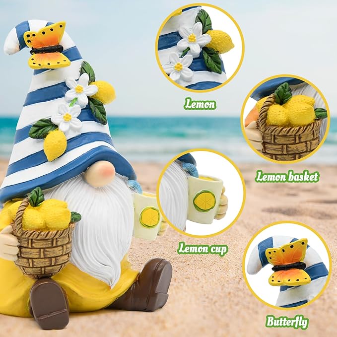 Christmas Lemon Decor Gnome, Mediterranean Decor Resin Figurines, Lemon Party Decoration for Garden Kitchen Tiered Tray, Gnome Lover