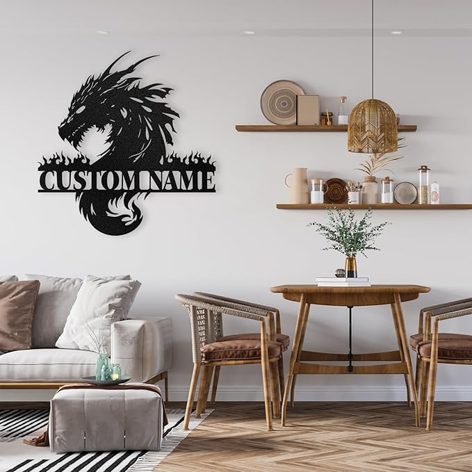 Personalized Evil Dragon Metal Sign, Dragon Wall Decor, Custom Last Name Sign for Home, Metal Signs Customized, Rustic Wall Art for Bedroom Man Cave Bar, Customized Home Decor Gifts