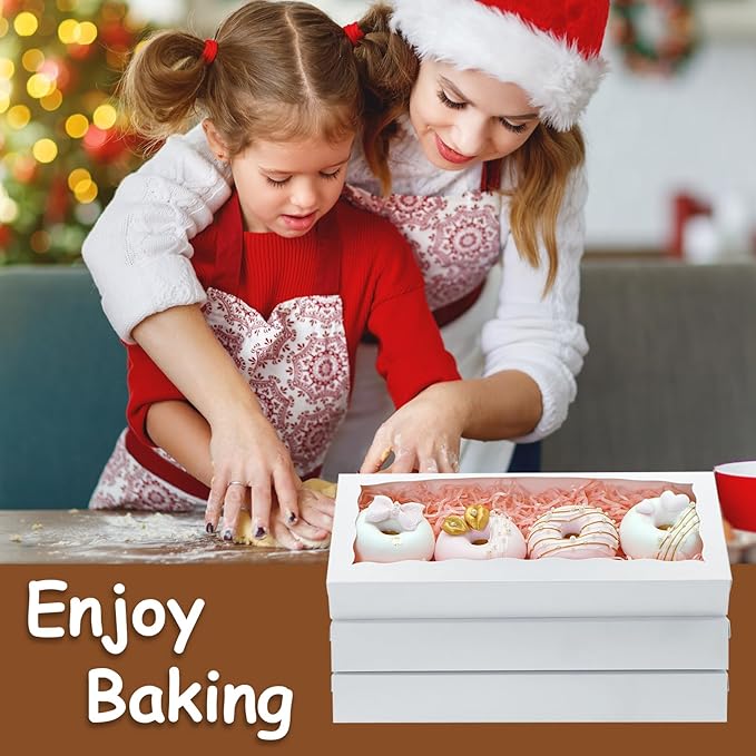 50pcs Cookie Boxes 12 x 5 x 1.5 Inch Bakery Boxes with window Chocolate Covered Strawberries Box for Christmas Valentine's Mother's Day- White