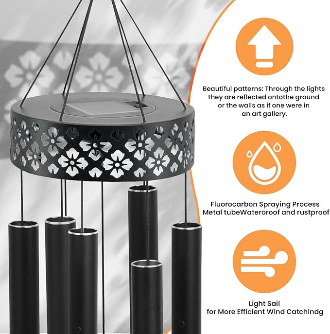 42" Deep Tone Wind Chimes for Outside Clearance, Solar Large Metal Windchimes for Loss of Loved One, Memorial Heavy Duty Chimes Outdoor for Garden,Sympathy Gifts,Black
