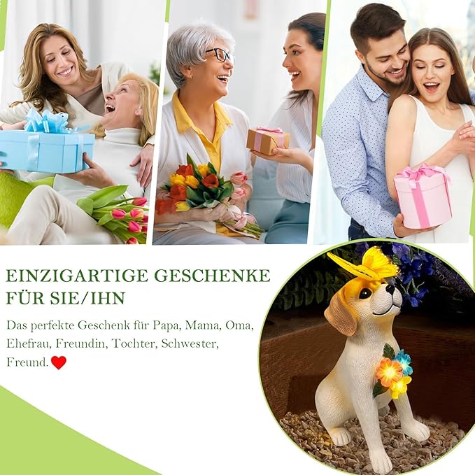 Solar Dog Garden Statues Decor, Outdoor Fairy Dogs Figurines Accessories Decorations with LED Lights Home Patio Balcony Yard Lawn Ornaments, Unique Thanksgiving for Women Dad Friends