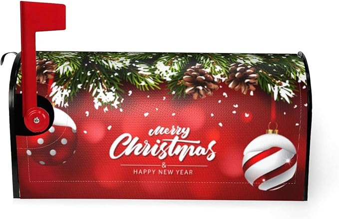 Christmas Mailbox Covers Ball Fir Branch Red Magnetic Letter Post Box Cover Standard Size 21 x 18 Inch Garden Yard Home New Year Holiday Decorative