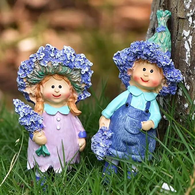 2 - Piece Set of Lavender Garden Decorative Character Statues, Ideal for Outdoor Patio, Lawn, Garden & Indoor Home Decor, for Parents, Friends and Housewarming
