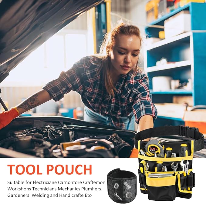 Electrician Tool Belt, Magnetic Waist Tool Belts for Men, Electrician Tool Pouch with 13 Pockets & Wristband for Tools, Adjustable Heavy-Duty Oxford Tool Pouch for Electricians Carpenters Gift