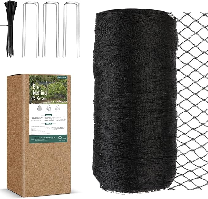 Bird Netting for Garden, Fetanten 7.5 x 100 FT Netting for Garden Protection Vegetables Fruit Trees Blueberry from Birds Deer Poultry, Heavy Duty Woven Mesh Net Animal Fencing with Ties and Staples