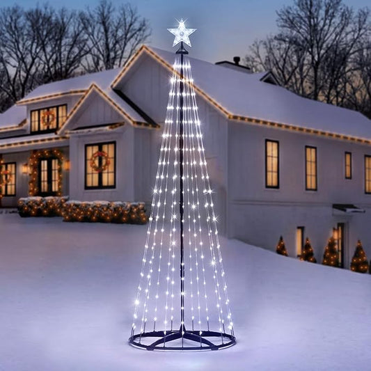 7 ft Lighted Outdoor Christmas Tree, 310 LEDs Pre-lit Christmas Cone Tree with Star Topper for Indoor and Outdoor Holiday Decorations (Cool White)
