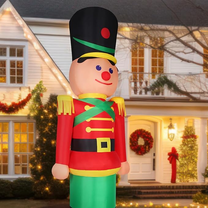 Fraser Hill Farm 12-Ft. Tall Nutcracker Blow Up Inflatable with Lights, Outdoor Christmas Inflatable Decoration for Lawn and Yard, Giant Festive Holiday Decor